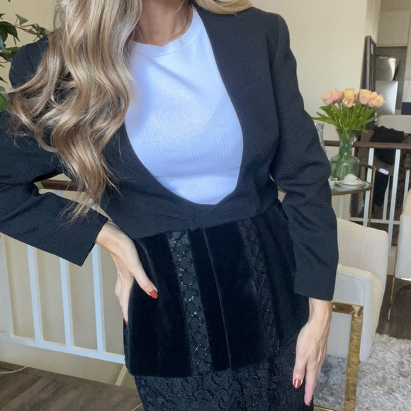 ALMA Couture Black Fitted Peplum Beaded Blazer Cocktail Jacket Velvet Holidays L - Picture 3 of 16